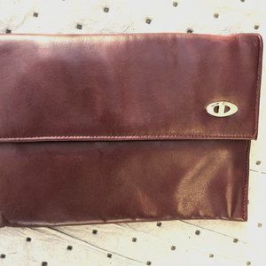 Burgundy Leather Purse with Gold Chain 10"